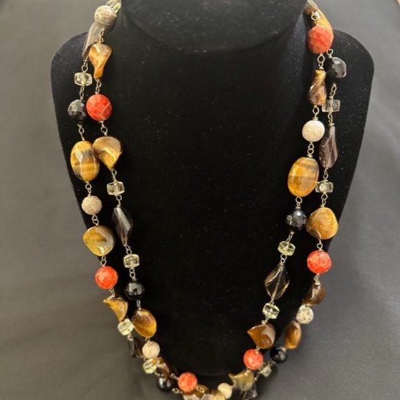 Classy Long Multi-Stone Necklace w/ 10k Clasp - Picture 1 of 4